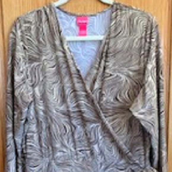 Du Jour Beige/Brown Print High-Low Pullover Dress Built-In Belt Sz: XL - Picture 1 of 7